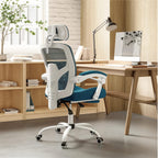 DUMOS Office Desk Computer Chair with Footrest, Ergonomic Mesh Swivel Gaming Chair with Rolling Wheels, Comfortable Headrest, Lumbar Support, Comfy for Home, Office, Task, Student, Elegant Blue