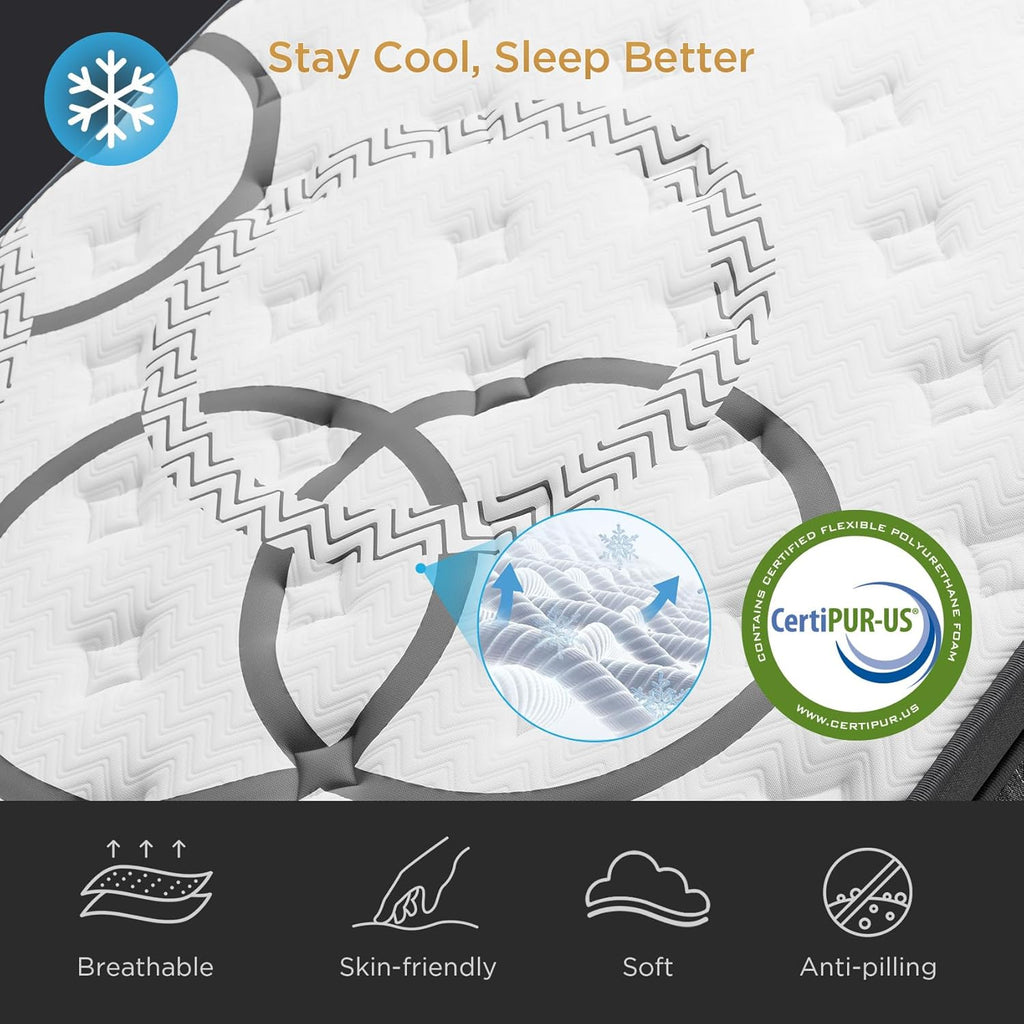 King Size Mattress 14 Inch Hybrid King Mattress Euro Top Medium Firm for Back & Lumbar Support New Version, 365 Night Trial, Individual Pocket Spring for Motion Isolation & Pressure Relief