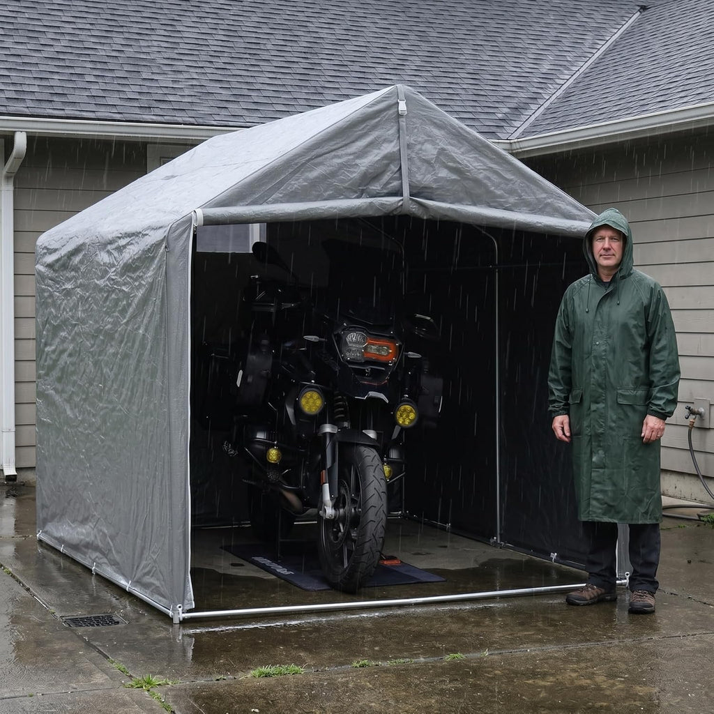 Bike Storage Shed Tent,8 * 6 * 6.2ft Outdoor Storage Shed, Carport, Canopy Shelter with 160g PE Fabric Coated with Silver Waterproof,Bike Covers Shelter for Bicycles,Garden Tools,Various Tools
