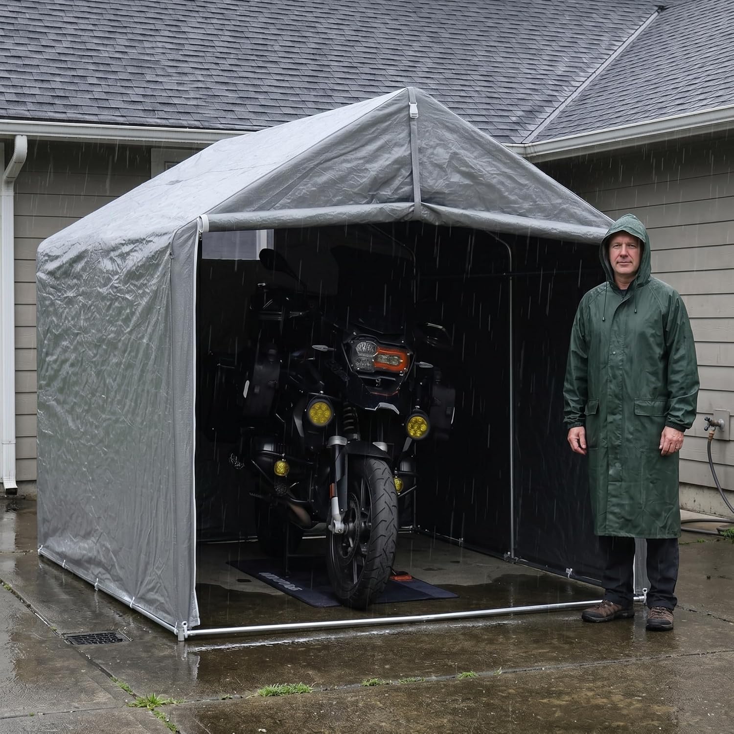Bike Storage Shed Tent,8 * 6 * 6.2ft Outdoor Storage Shed, Carport, Canopy Shelter with 160g PE Fabric Coated with Silver Waterproof,Bike Covers Shelter for Bicycles,Garden Tools,Various Tools