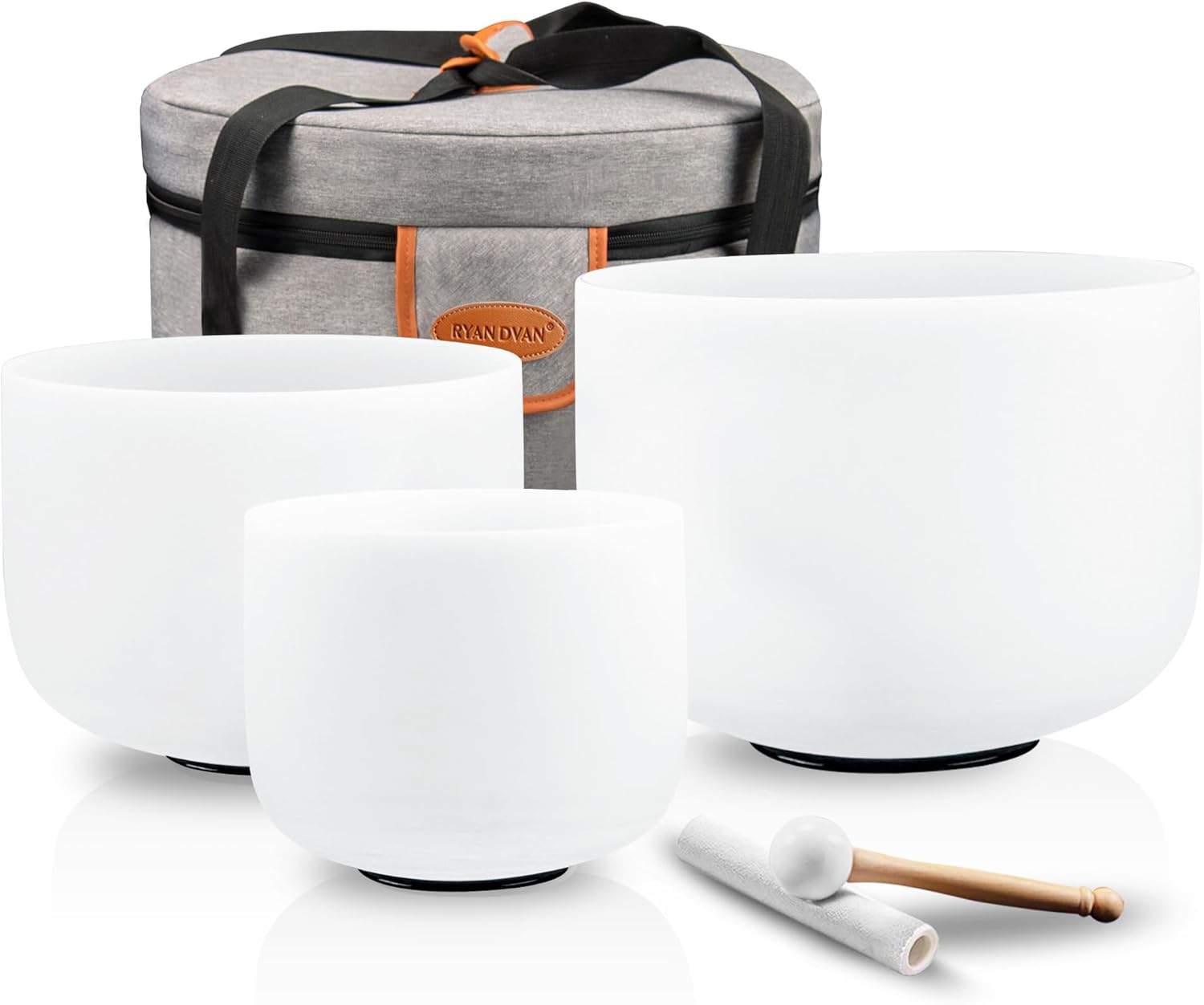RYAN DVAN 432HZ Crystal Singing Bowl Set of 3, 6"B Crown, 7"A Third Eye, 8"G Throat with Case Suede Striker&O-Ring Sound Therapy for Yoga, Reiki, Chakra Healing Energy Tuning&Mindfulness Kit