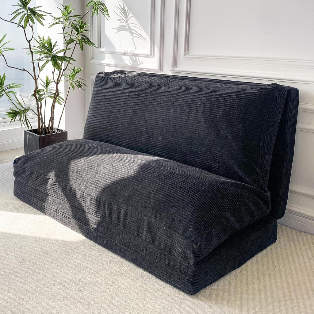 MAXYOYO Folding Sofa Bed, Extra Thick and Long Floor Sofa Convertible Sleeper Chair with Washable Cover, Floor Couch Lounge Bean Bag Bed for Living Room, Black, 30"x95"