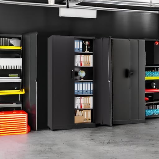 Metal Garage Storage Cabinet,Tall Black Cabinet with Doors and Adjustbale Shelves,Lockable Tool Cabinet for Garage,Basement,Home Office