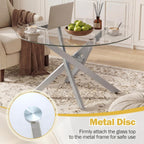 Giantex Round Glass Coffee Table, 31.5" Modern Center Table with Tempered Glass Top & Geometric Metal Frame, Clear Accent Cocktail Table, Small Coffee Table for Living Room, Small Spaces (Silver)