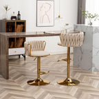 Velvet Bar Stools Set of 3, Counter Height Bar Chairs with Low Back, Gold Swivel Bar Stools for Kitchen Island, Pub (Beige)