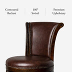 Maven Lane Pullman Bar Stool 31 Inches – Set of 4 – Swivel Stools with Footrest – Dark Brown Solid Wood Frame & Brown Faux Leather Upholstery – Perfect for Bars, Pub Tables & Tall Kitchen Counters