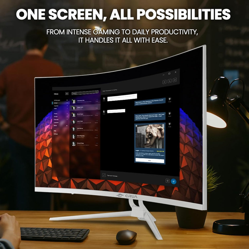 CRUA 32" Curved Gaming Monitor  144Hz/160Hz 4K UHD(3840 * 2160P) 1500R VA Screen  Supports AMD Freesync  120% sRGB  Built-in Speakers  RGB Lighting  Wall Mountable Installs(HDMI 2.1/DP 1.4)-White