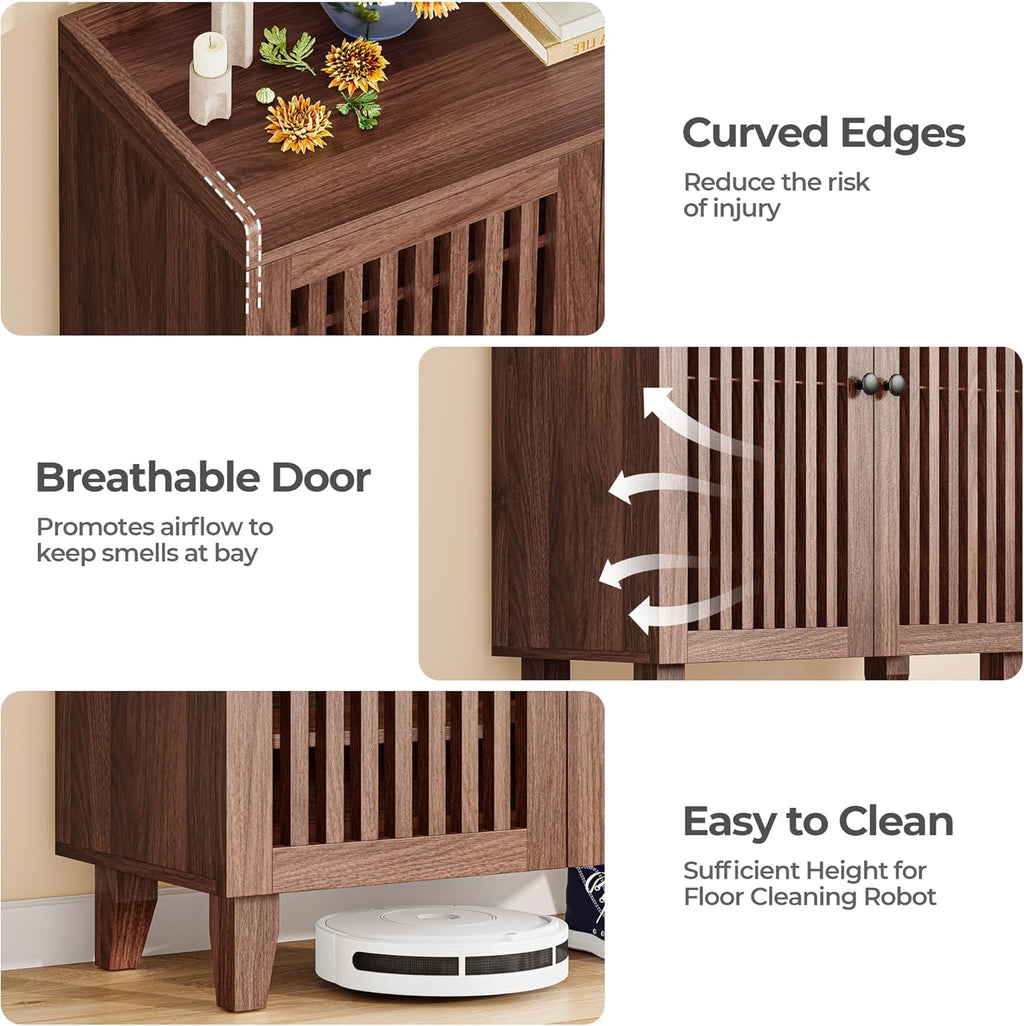 IRONCK Shoe Cabinet with Slatted Doors, 6-Tier Shoe Storage Cabinet with Adjustable Shelves, Wooden Shoe Rack Organizer for Entryway, Hallway, Closet, Living Room, Walnut