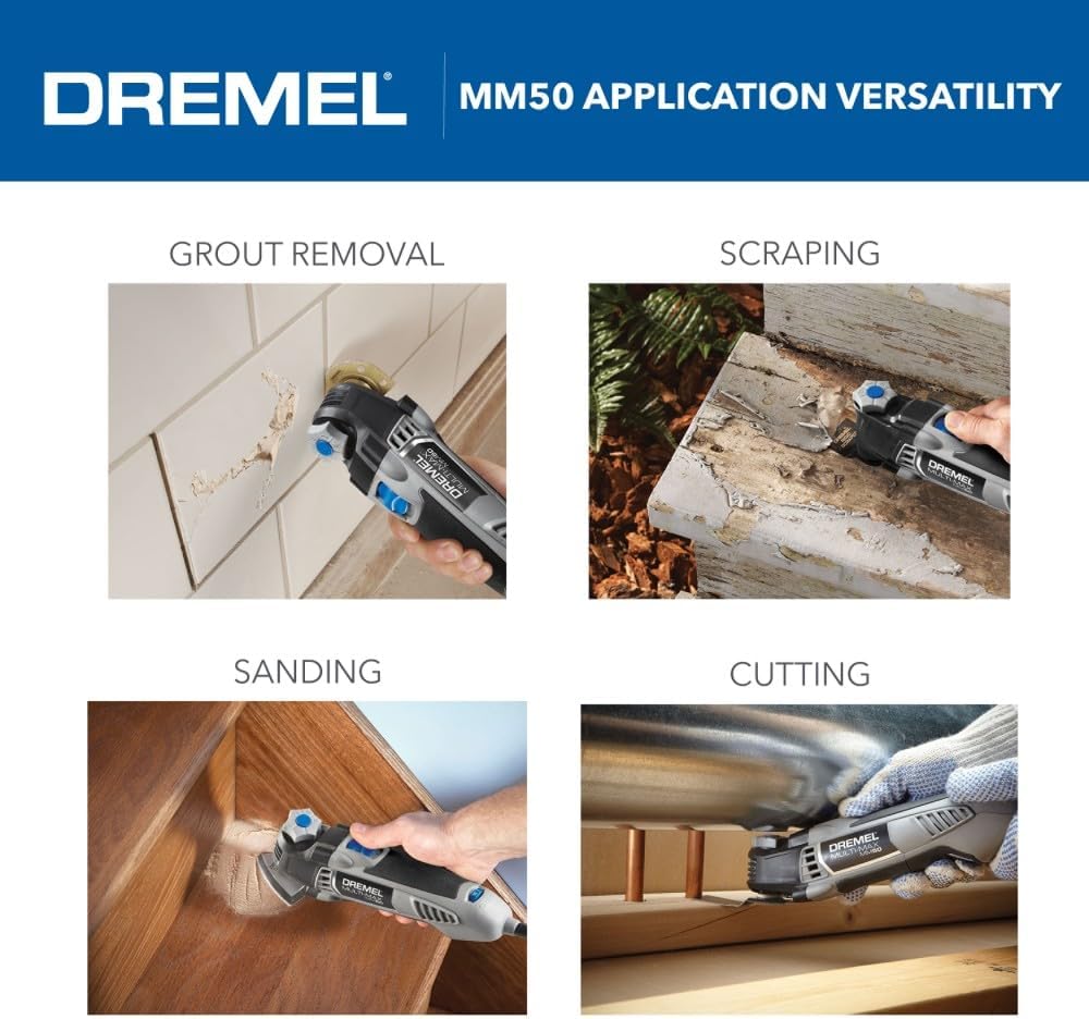 Dremel Multi-Max MM50-02 5 Amp Variable Speed Corded Oscillating Multi Tool Kit with 16 Accessories and Storage Bag - Ideal for Metal & Wood Cutting, Sanding, and Box Cutouts
