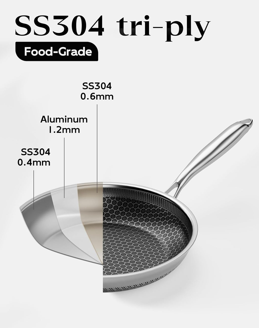 Nonstick Frying Pan with Lid 10-Inch, Durable Stainless Steel Skillet, Induction Cooktop Compatible, PFOA-Free Scratch-Proof, Dishwasher & Oven Safe, Stay-Cool Handle, Silver Kitchen Cookware