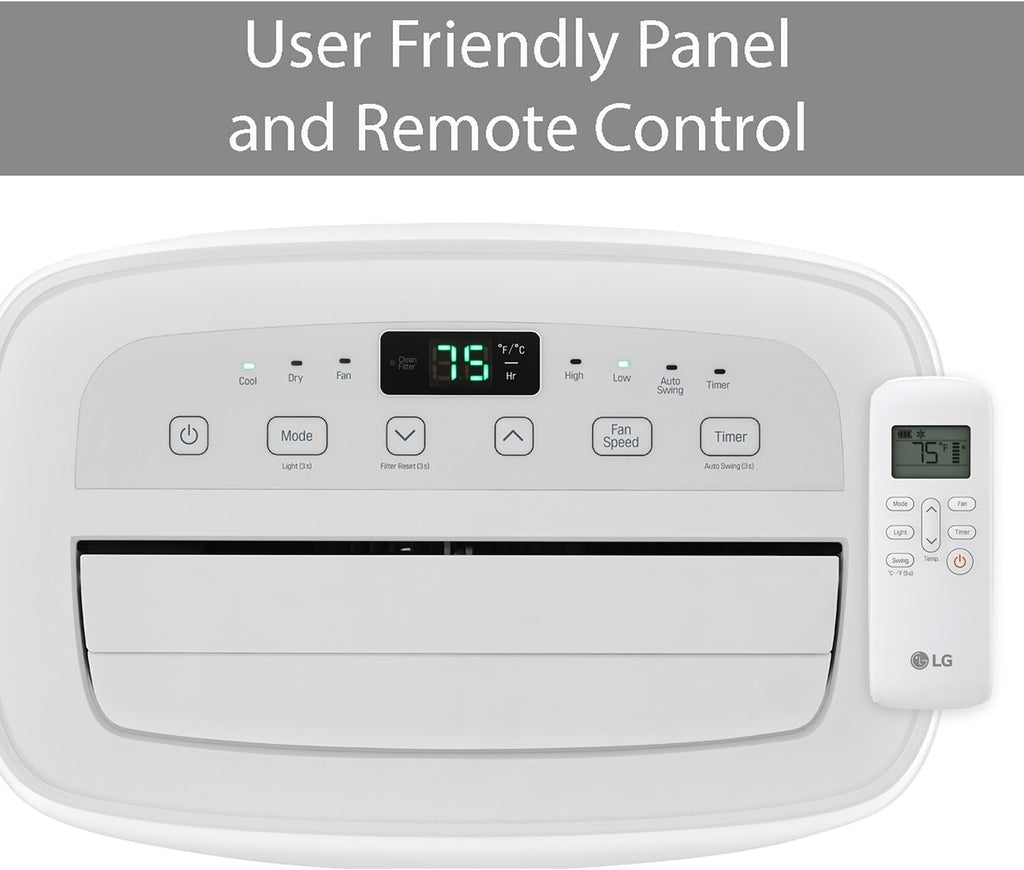 LG 6,000 BTU DOE 8,000 BTU ASHRAE Portable Air Conditioner, 115V, Cools 250 Sq.Ft. (10' x 25' Room Size), Quiet Operation, LCD Remote Control, and Window Installation Kit, White