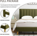 YUHUASHI upholstered Platform Bed Frame/Full Bed Frame/Modern Geometric Double-Wing Design headboard/Velvet Fabric/Easy to Assemble no Noise (Grass Green, Full)
