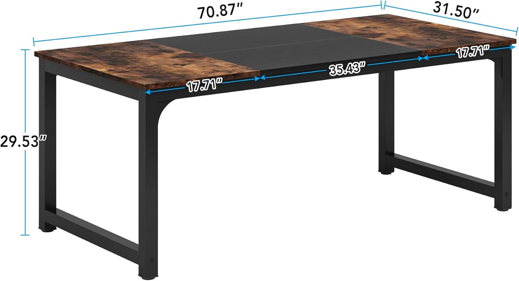 LITTLE TREE 70.9 Inch Large Dining Table Rectangular Kitchen Furniture for 6 to 8 People, Brown+Black