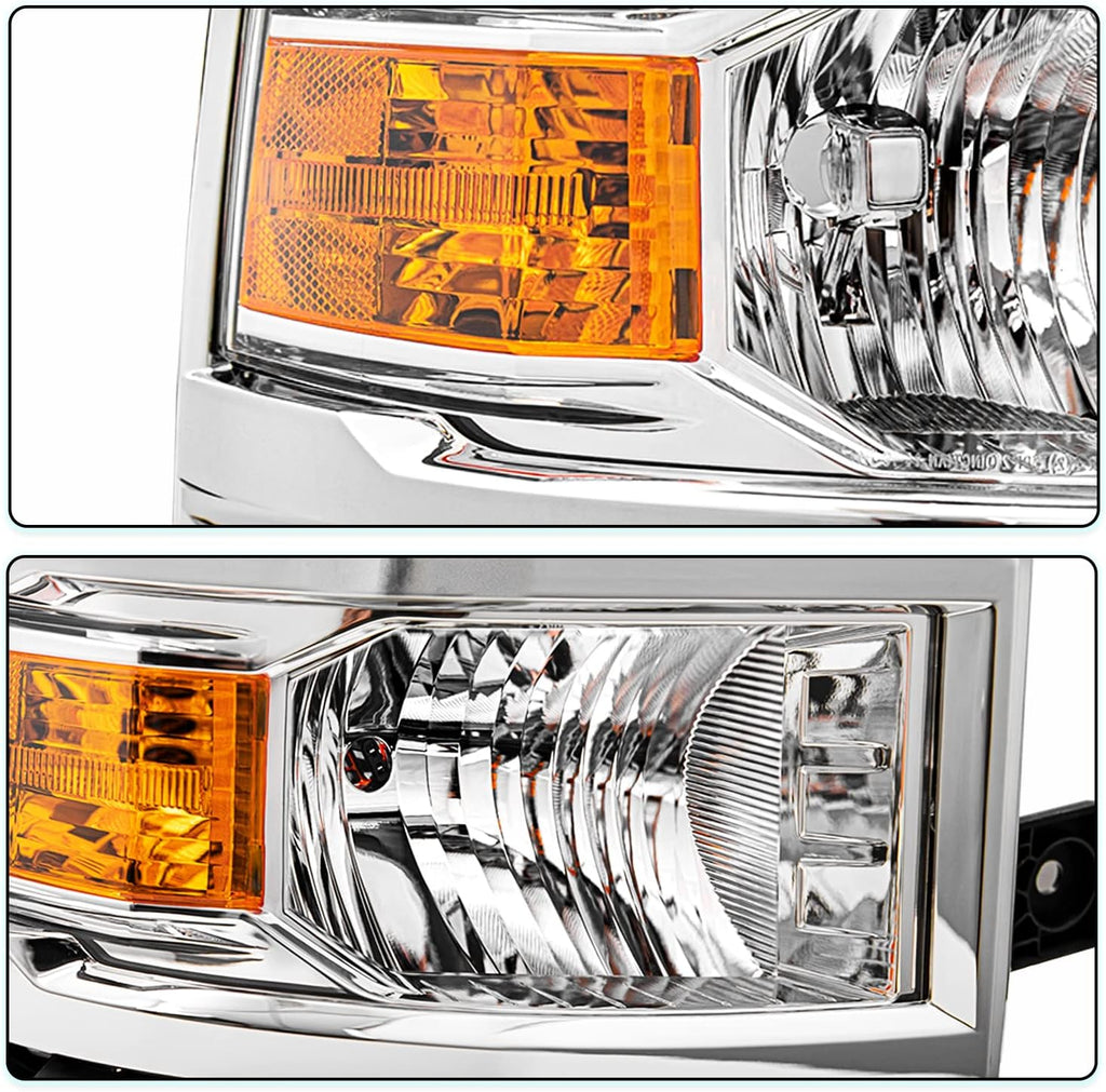 TUSDAR Headlights Assembly Fits For 2014 2015 Chevy Silverado 1500 Pickup Truck [Halogen Factory OE Style] Headlamp Replacement Pair Front Lamps LH+RH Driver & Passenger Side