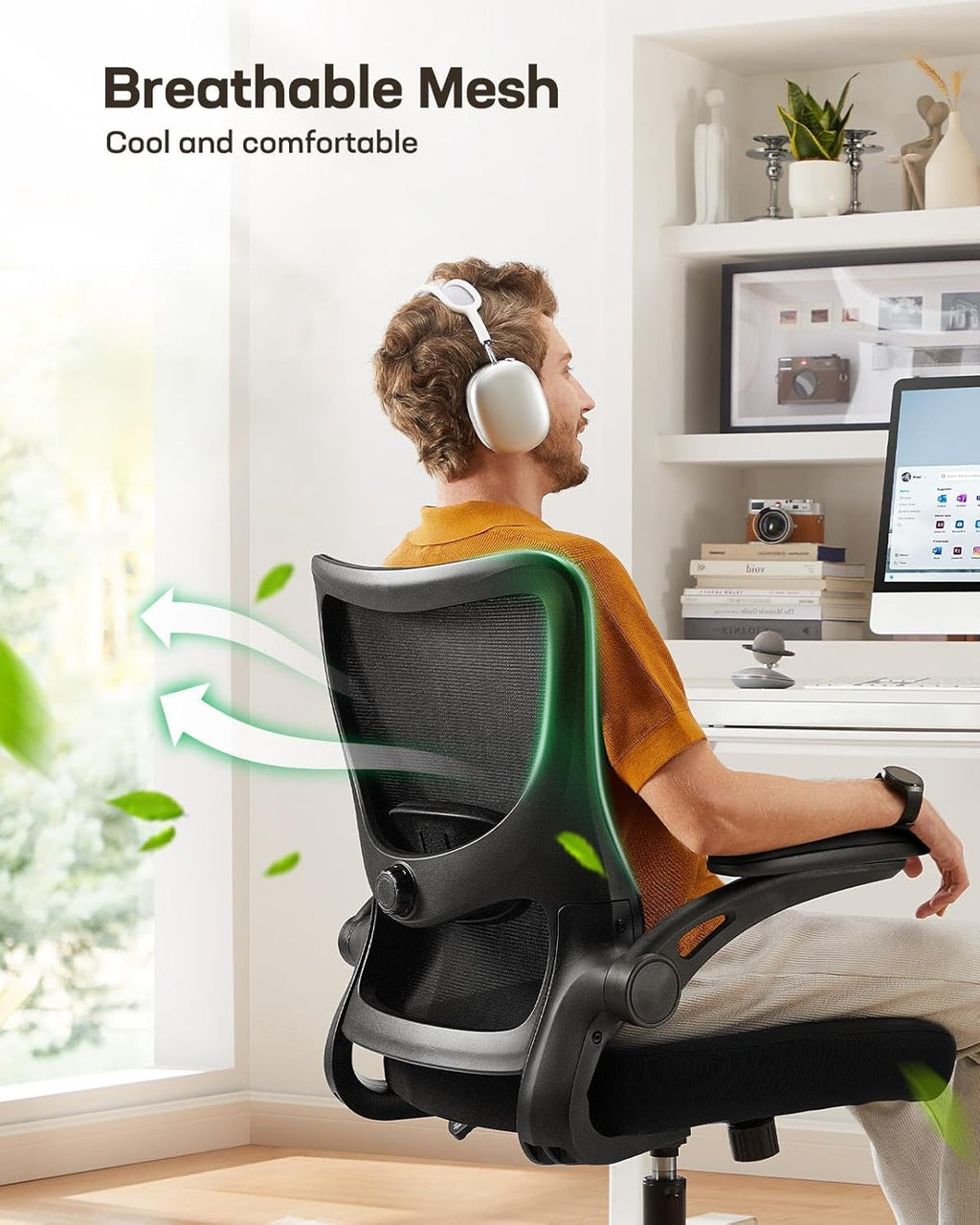 Marsail Drafting Chair, Tall Office Chair with 2D Lumbar Support, Standing Desk Chair with Padded Flip-Up Armrests & Adjustable Footrest Ring, Black