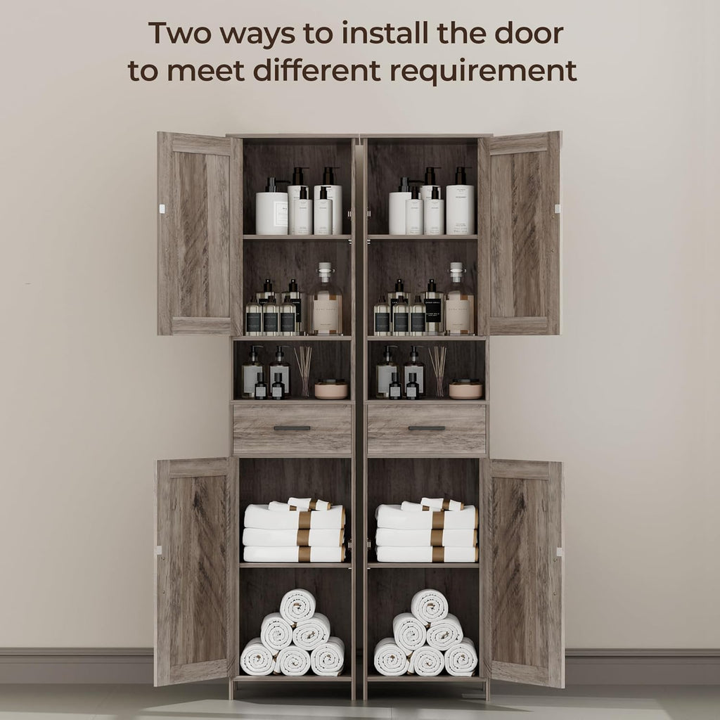 Homhedy 67" H Tall Bathroom Storage Cabinet with 2 Barn Doors and 1 Drawer, Narrow Storage Unit, Adjustable Shelves, Floor Cabinet for Bathroom, Living Room, Entryway, Kitchen, Greige, (15.7" W)