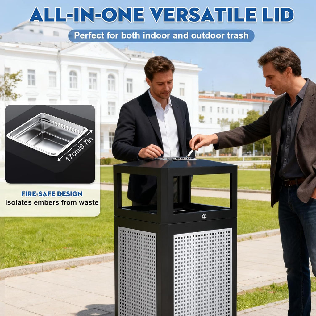 Outdoor Trash Can Commercial 40 Gallon, Heavy Duty Large Metal Slatted Garbage Can with Metal Liner for All Weather Resistant, Garbage Bin Waste Receptacle for Parks, Streets, Public Spaces