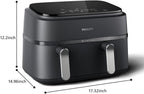 Philips Dual Basket Air Fryer 3000 Series — 8-in-1 functions, 9.5 Quarts, 2 Drawers, Auto-sync Cooking Time, 90% Less Fat, Rapid Air Technology, HomeID Recipe App, Dishwasher Safe, Black (NA351/00)