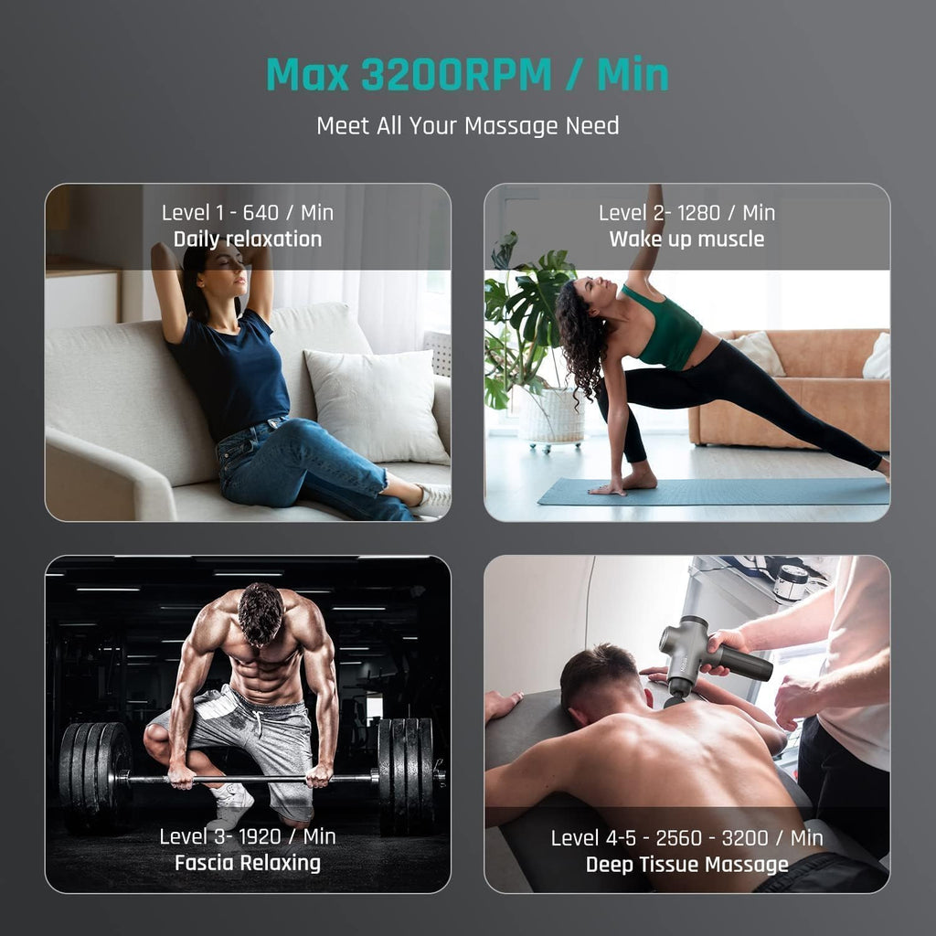 Mebak 3 Massage Gun, Massage Gun Deep Tissue for Athletes, Professional Muscle Percussion Massager, Massager for Shoulder Leg Back Body Pain Relief, Quiet Portable Sport Tool, Gifts for Him