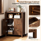 VINGLI Bathroom Floor Storage Cabinet with 3 Drawers, Modern 32" Freestanding Short Storage Organizer with Fluted Door & Adjustable Shelf, 12 Inch Deep Walnut Wooden Console for Small Space