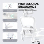 Ergonomic Office Chair,Ultra Thick Office Desk Chair with Adjustable Lumbar Support and Headrest,Spring Cushion,Rocking Function,Flip-up arms,Mesh Computer Chair for Home Office,White