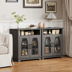 Farmhouse Storage Cabinet, Rustic Sideboard with Industrial Iron Mesh Door, Buffet Cabinet with Storage, Multipurpose Side End Table for Entryway, Dining Room, Kitchen, Black