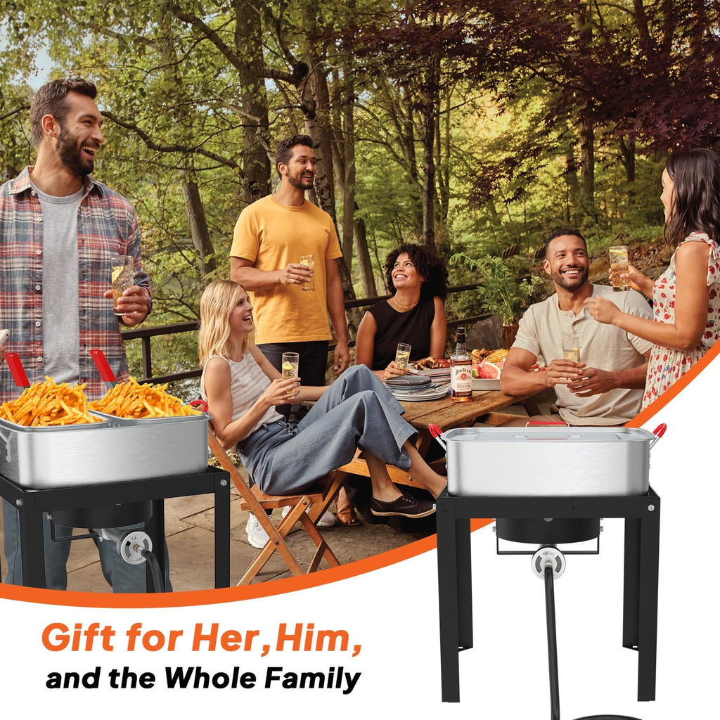 18QT Propane Deep Fryer | Outdoor Fish Fryer with 2 Baskets,Tong, Cover,Lid & Thermometer | Aluminum Deep Fryer with 55,000 BTU Propane Burner - Ideal for Fish, Chicken Wings & Outdoor Gatherings