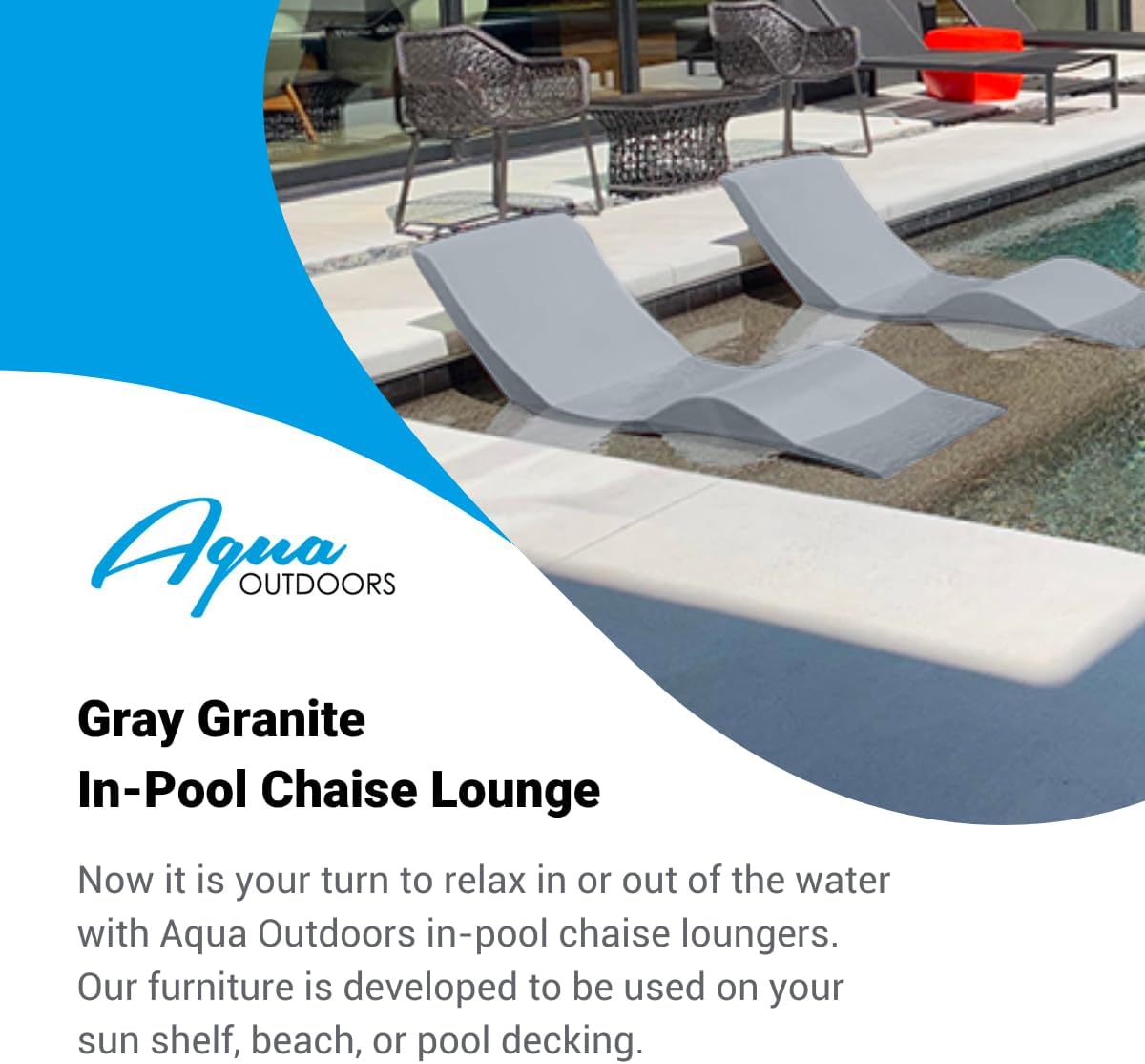 Aqua Outdoors - in-Pool Chaise Lounger - Inside Pool & Sun Shelf Lounge Chair - Designed for Water Depths Up to 9” - Compatible with All Types - Poolside & Sun Deck Tanning - Gray Granite