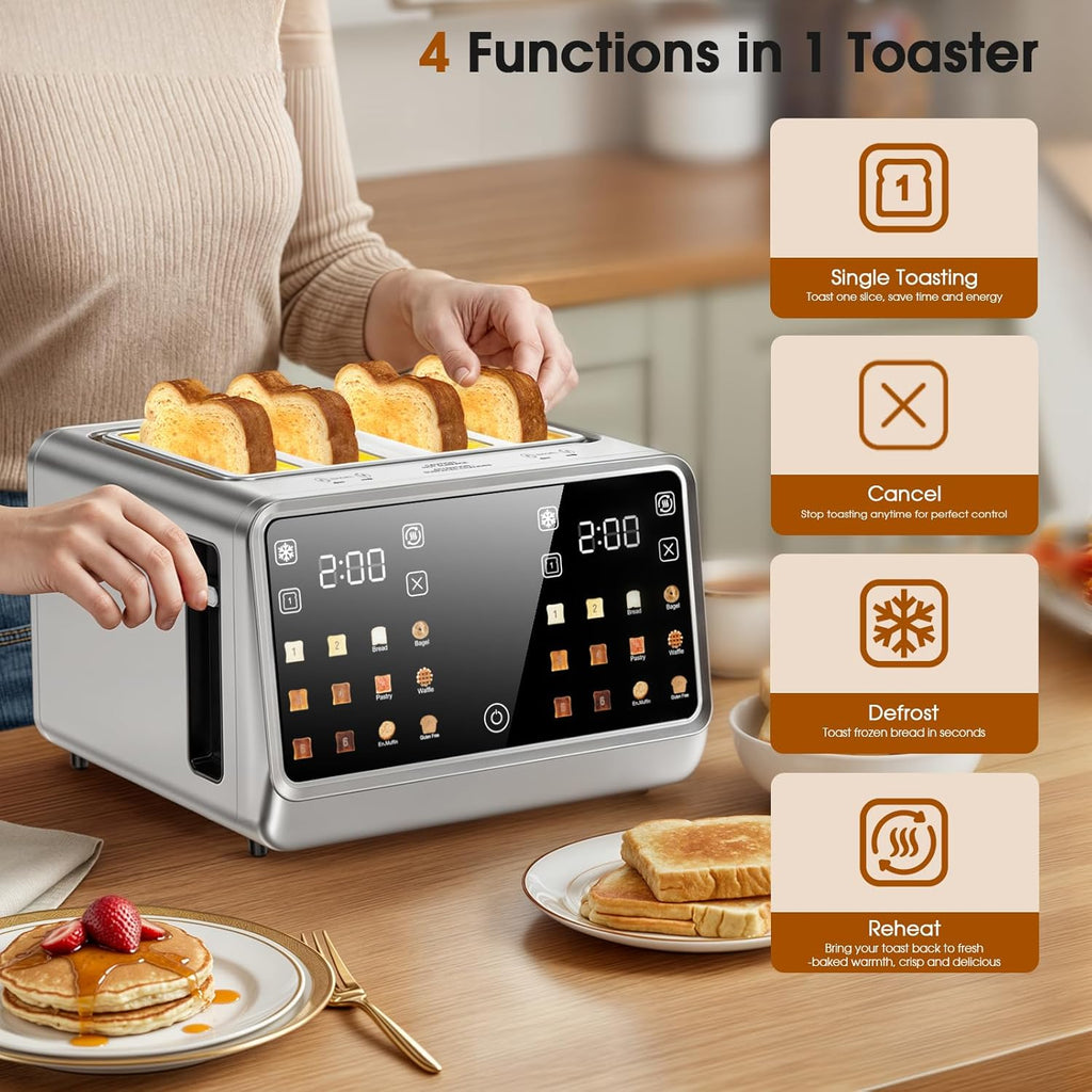 Toaster 4 Slice, Digital Smart Dual Control Touchscreen, Stainless Steel, TAC1001-UL