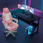 DL-win Video Gaming Chairs for Adults, Gamer Chair with Footrest, High Back, Big and Tall Gamer Chair‘s with Massage Lumbar Support, 360° Swivel Height Adjustable Computer Chaires, Pink