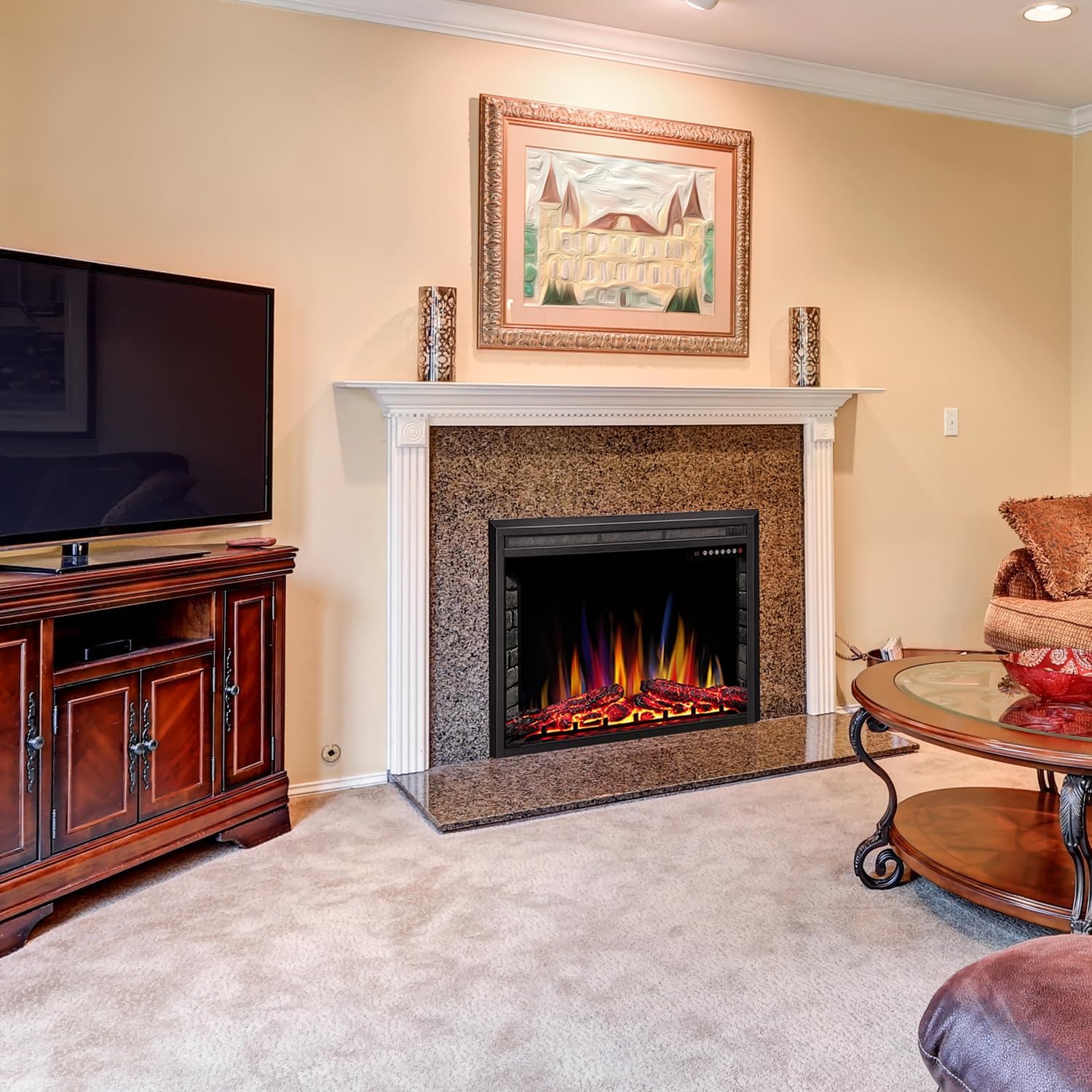 36" Electric Fireplace Insert,Recessed Electric Stove Heater,Touch Screen,Remote Control,750W-1500W with Timer & Colorful Flame Option (36" X 27")
