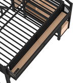 Bellemave Full Loft Beds with Storage Beside Shelves and Wardrobe, Metal Loft Bed with LED Lights and USB Ports, Heavy-Duty Loft Bed Frame for Teens, Adults, Noise-Free & Space-Saving, Black+Natural