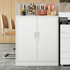 BESFUR Metal Garage Storage Cabinet with 2 Locking Doors and 2 Adjustable Shelves, 36" White Metal Short Storage Cabinet for Home Office, Garage,School,Utility Room