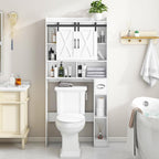 Vabches Over The Toilet Storage Cabinet, Farmhouse Storage Cabinet Over Toilet with Sliding Doors，Home Space-Saving Toilet Rack, for Bathroom, Restroom, Laundry