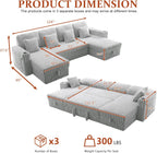 124" Sectional Sleeper Sofa with Pull Out Bed, Comfy Fluffy Plush Corduroy Cloud Sectional Couches for Living Room, U Shaped Modular Couch with Storage Chaise, Cup Holder & USB Charger, Grey