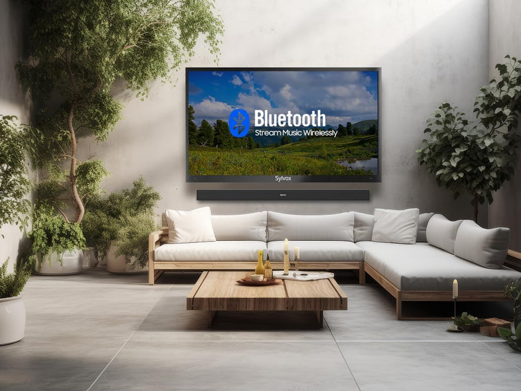 SYLVOX Outdoor Soundbar  IP65 Waterproof 60 Watts Soundbar with HDMI  Optical  AUX  USB and Bluetooth Connection  38 Inch Mountable
