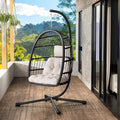 LEVELEVE Egg Chair with Stand,Patio Rattan Wicker Hanging Swing Egg Chair Hammock Chair for Bedroom Porch Garden,Thickened Aluminum Alloy Steel Frame and UV Resistant Cushion,350LBS Capacity