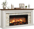 QUW 70" Fireplace TV Stand Up to 80" TVs, 42" Modern Electric Fireplace with Mantel, Farmhouse Entertainment Center with Concealed 3 Drawers for Living Room, Adjustable Brightness & Low Noise, White