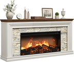 QUW 70" Fireplace TV Stand Up to 80" TVs, 42" Modern Electric Fireplace with Mantel, Farmhouse Entertainment Center with Concealed 3 Drawers for Living Room, Adjustable Brightness & Low Noise, White