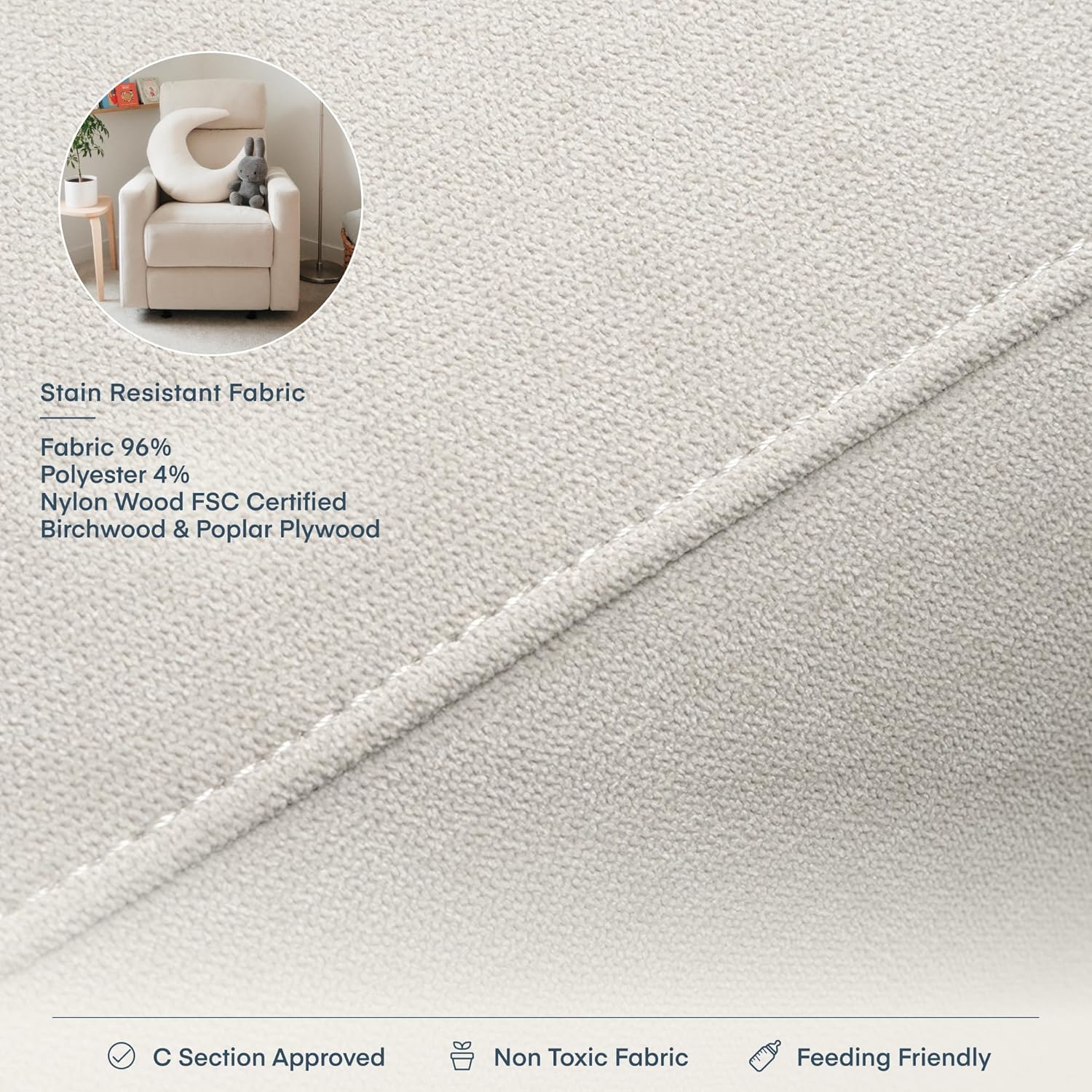 Nurture& The Glider Premium Power Recliner Nursery Glider Chair with Adjustable Head Support | Designed with a Thoughtful Combination of Function and Comfort | Built-in USB Charger (Ivory)