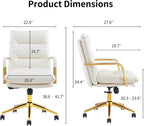 Leather Home Office Desk Chair, Executive Comfy Desk Chair with Support Armrests, Swivel Wheels, Height Adjustable, Mid Back, 360 Swivel, Computer Chair for Office Room, White