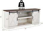 AMERLIFE 66" Farmhouse TV Stand for 75 Inches TVs, Entertainment Center with Sliding Barn Door and Adjustable Shelf & Feet, Console Table with Storage, Distressed White & Rustic
