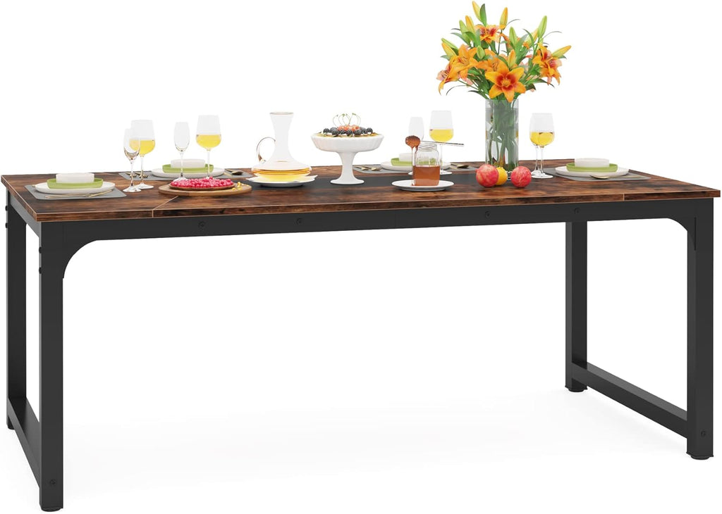 LITTLE TREE 78.7 Inch X-Large Dining Table Rectangular Kitchen Furniture for 6 to 8 People, Brown