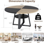 GarveeHome 47 Inch Round Dining Table for 4-6, Farmhouse Pedestal Kitchen Table with Storage Shelf, Space-Saving Circle, for Kitchen, Dining Room, Living Room, Apartment, Table Only- Natural & Black