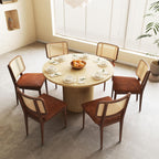 47 Inch Round Dining Table, Farmhouse Fluted Dining Kitchen Table, Modern Wood Small Circle Dining Table for Kitchen Living Room, Natural