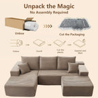 107" Modular Sectional Sofa with Ottoman, Modern Corduroy Cloud Couch with Deep Seat, Boneless Couch Upholstered 3-Seater U-Shaped Sofa for Living Room, No Assembly (Camel, Left-Facing Chaise)