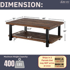 Alaterre Furniture Pomona Living Room 48 Inch Rectangular Solid Wood Coffee Table with Storage Shelf & Metal Legs – Rustic Industrial Farmhouse Large Living Room Table (Rustic Brown)