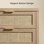 SICOTAS Rattan Dresser for Bedroom, 57" Wide 6 Drawer Dresser with Ample Storage, Dressers Large Chest of Drawers, Closet, Boho TV Stand for Bedroom (Reclaimed Light Oak, 1 Piece)