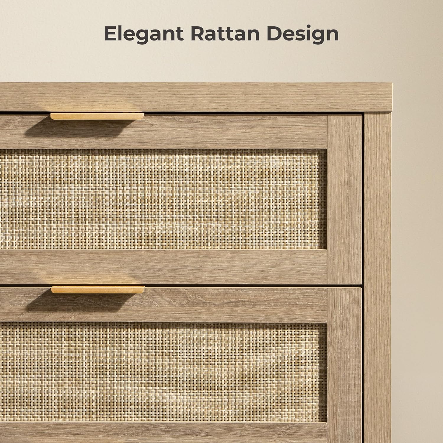 SICOTAS Rattan Dresser for Bedroom, 57" Wide 6 Drawer Dresser with Ample Storage, Dressers Large Chest of Drawers, Closet, Boho TV Stand for Bedroom (Reclaimed Light Oak, 1 Piece)
