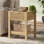 Fluted Night Stand with Golden Handle,Set of 2 Mid-Century Nightstands with Drawer, Bedside Table with Storage Shelf,Large Wood End Tables for Livingroom,Bed Side Tables for Bedroom, Natrual Oak